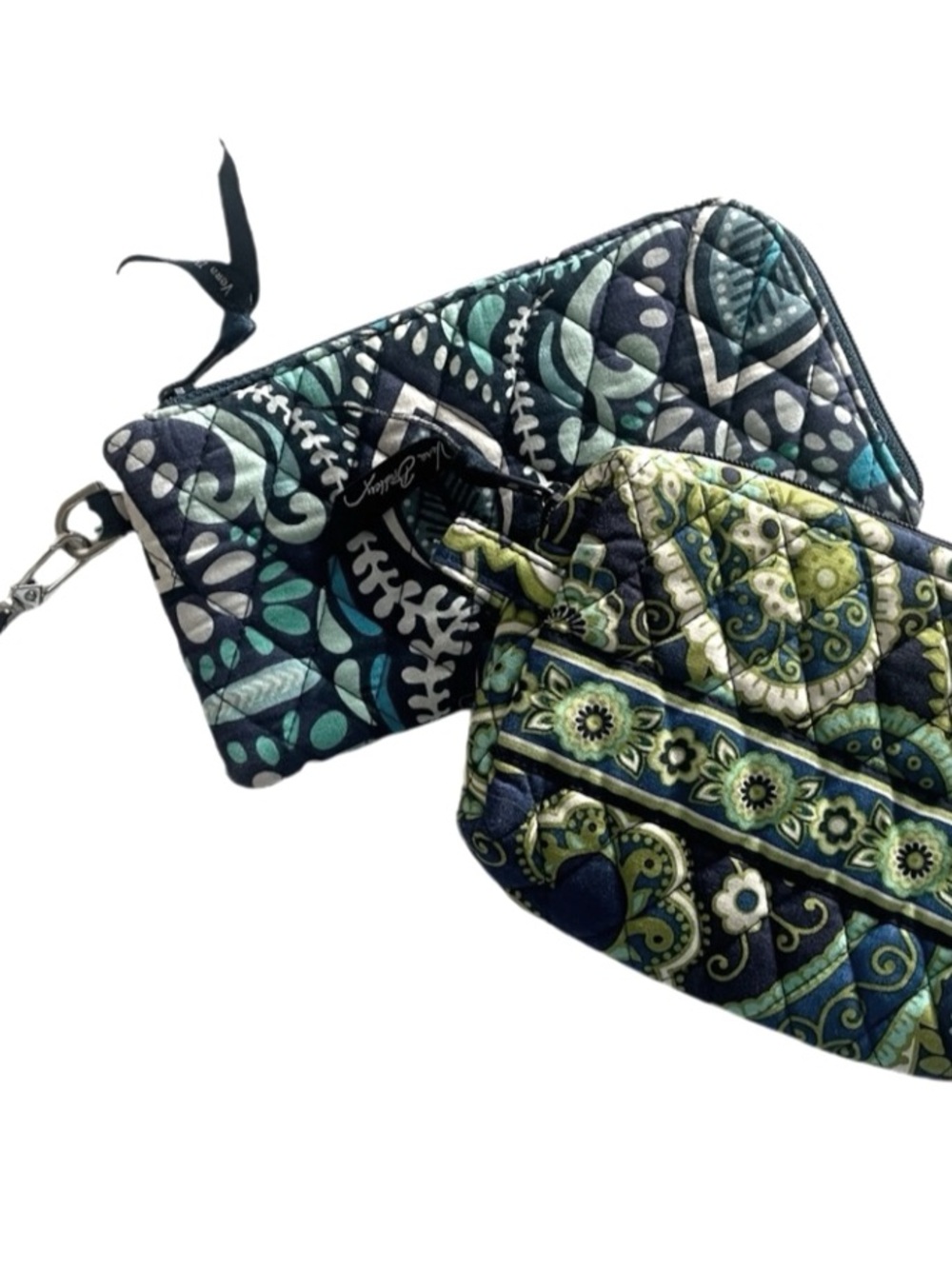 Vera Bradley Navy and Green Quilted Wristlet + Pouch Set